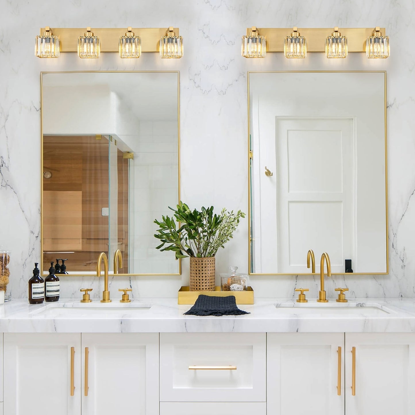 Applique murale de salle de bain à 2/3/4/5 lumières avec abat-jour en cristal