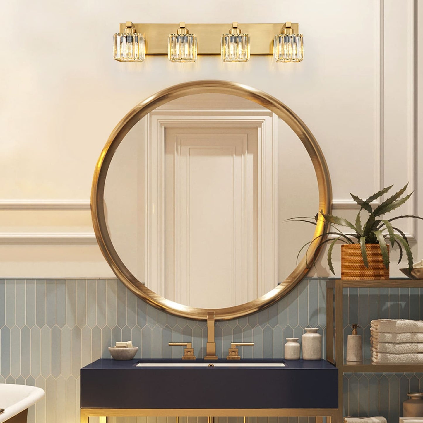 Applique murale de salle de bain à 2/3/4/5 lumières avec abat-jour en cristal