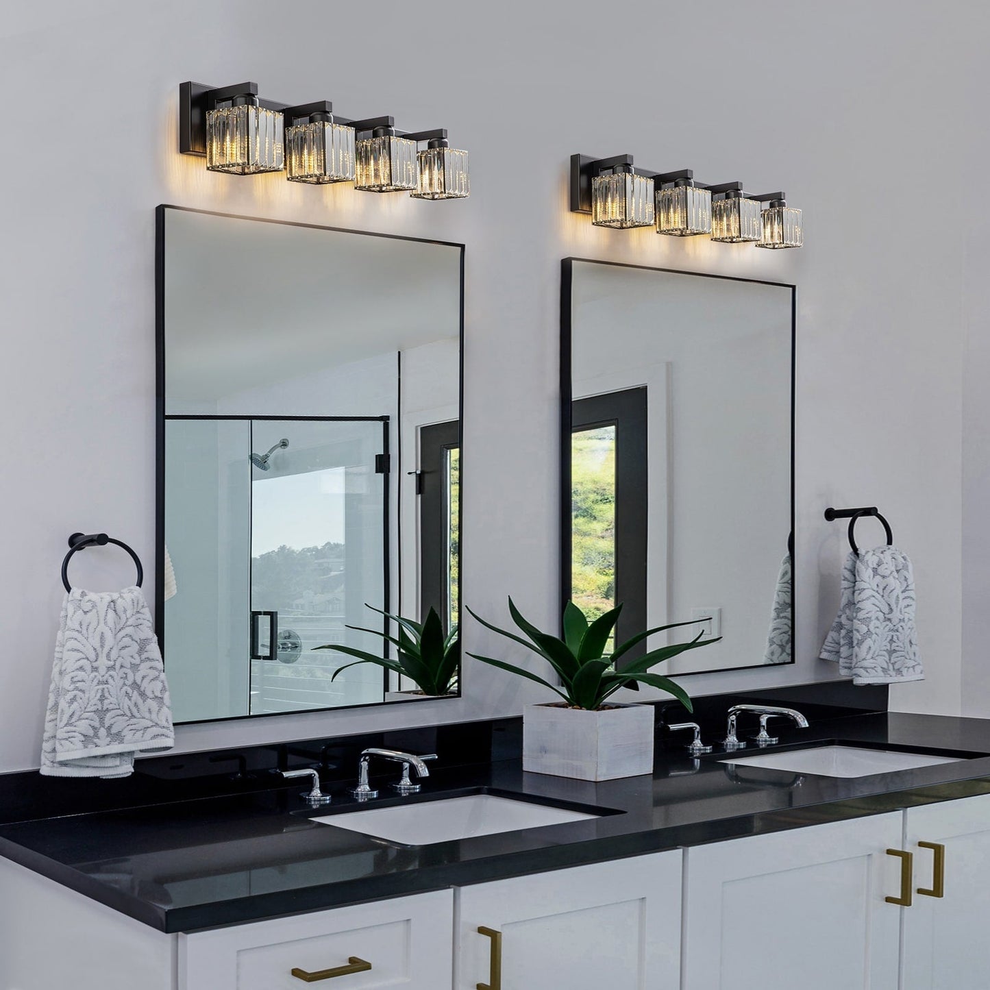 Applique murale de salle de bain à 2/3/4/5 lumières avec abat-jour en cristal