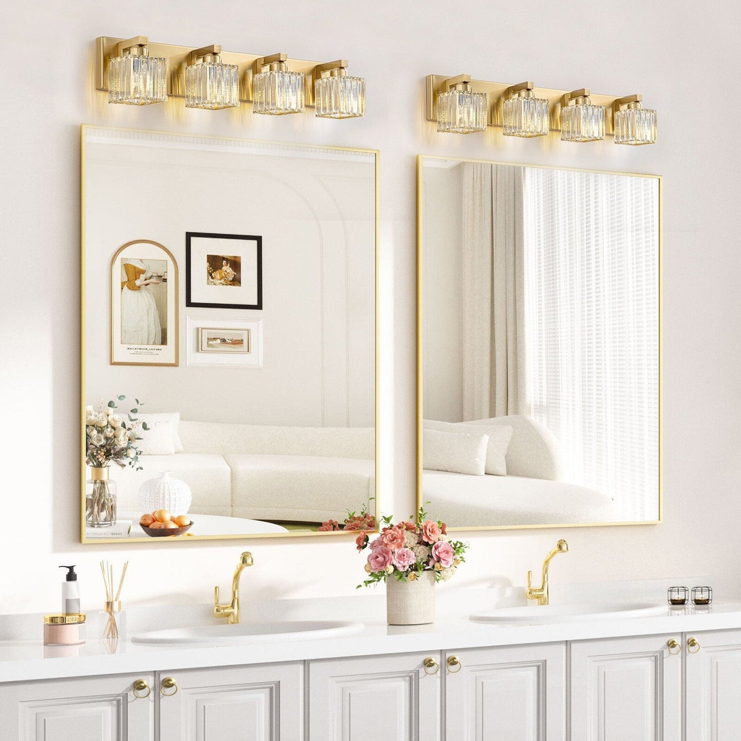 Applique murale de salle de bain à 2/3/4/5 lumières avec abat-jour en cristal