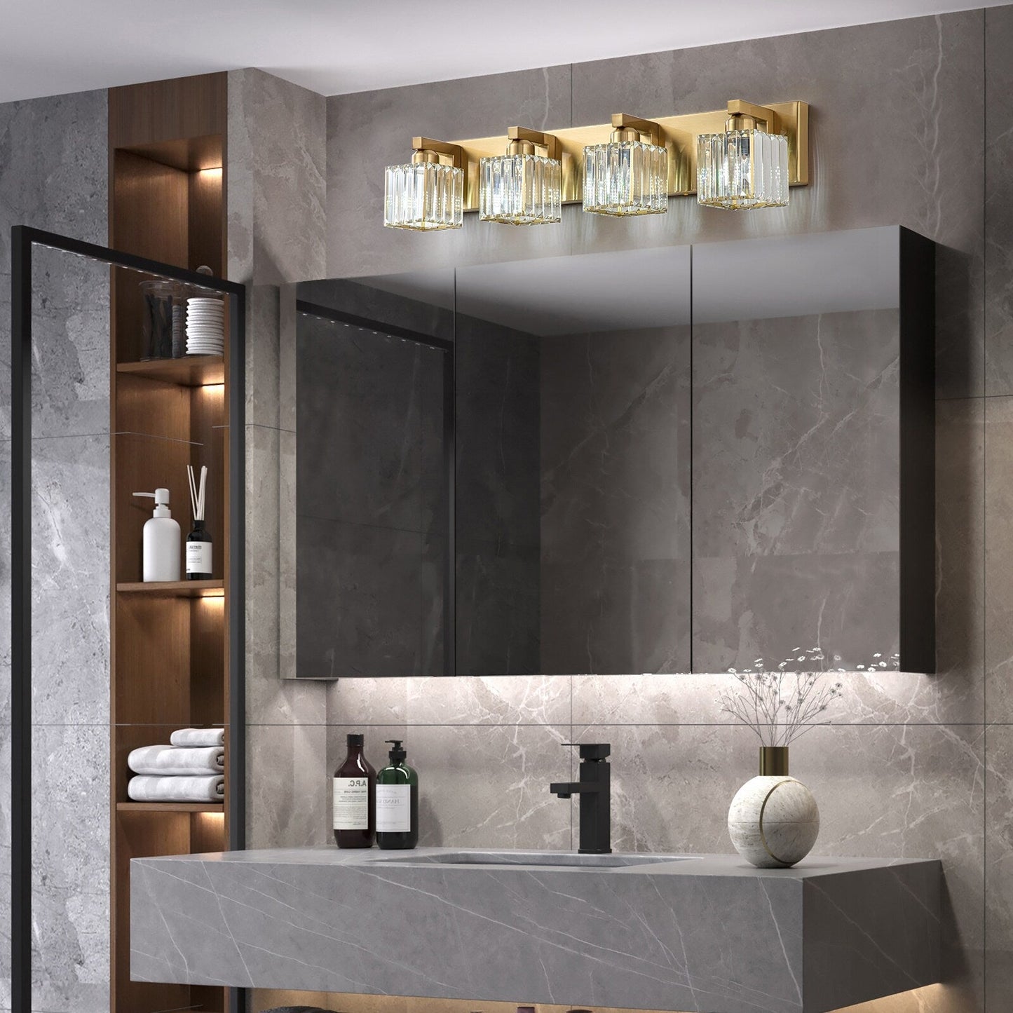 Applique murale de salle de bain à 2/3/4/5 lumières avec abat-jour en cristal