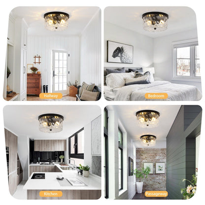 Plafonnier encastré à 2 lumières avec verre martelé transparent