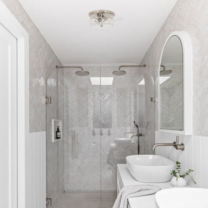 Plafonnier encastré à 2 lumières avec verre martelé transparent