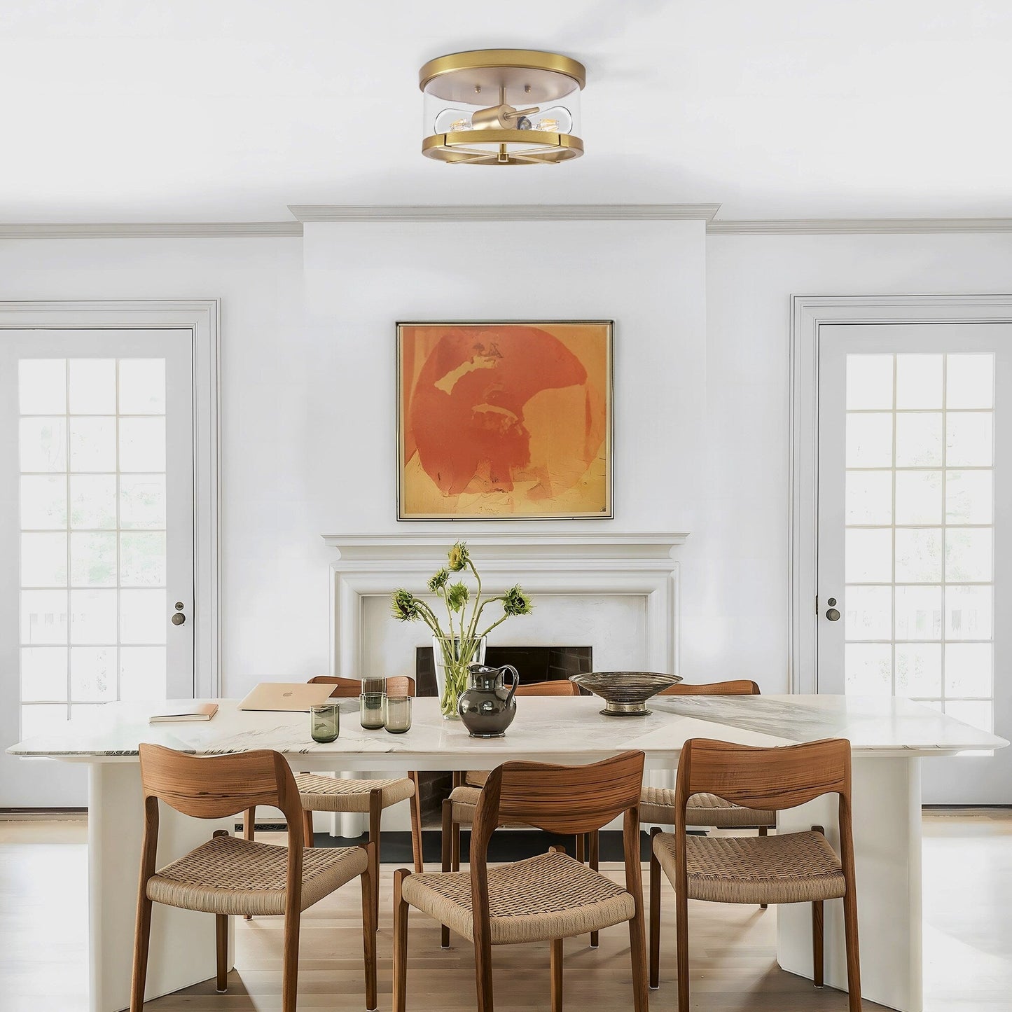 Plafonnier encastré à 2 lumières en verre transparent avec cadre en métal