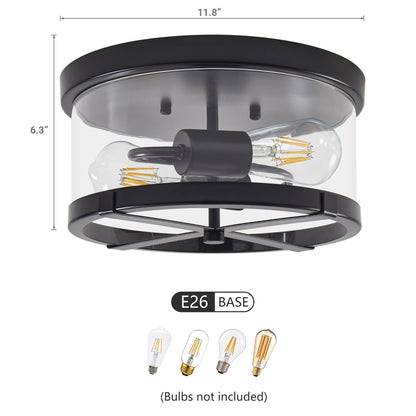 Plafonnier encastré à 2 lumières en verre transparent avec cadre en métal