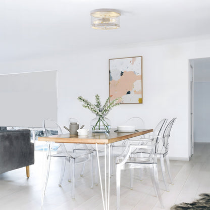 Plafonnier encastré à 2 lumières en verre transparent avec cadre en métal