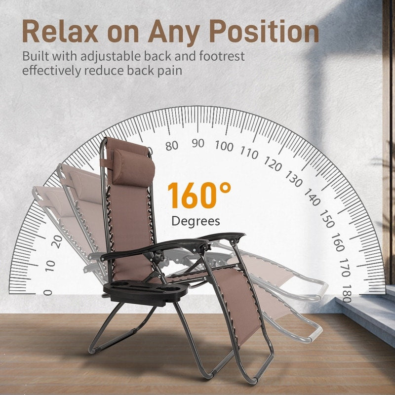 Fauteuils de relaxation zéro gravité 2 pièces, pliables et portables, avec porte-gobelet