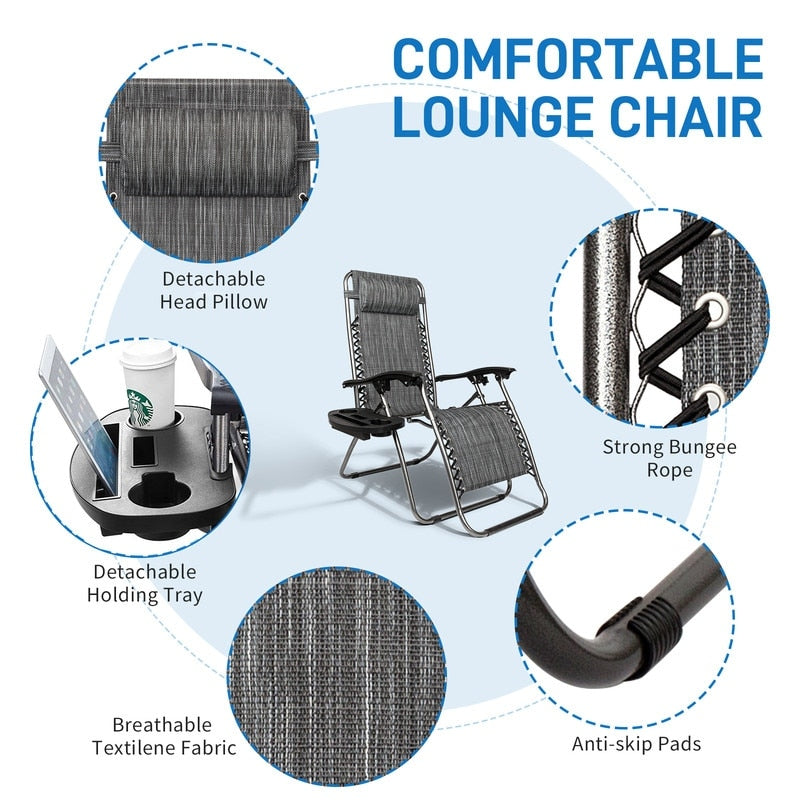 Fauteuils de relaxation zéro gravité 2 pièces, pliables et portables, avec porte-gobelet