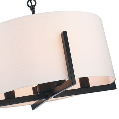 Lustre suspendu noir mat à 4 lumières de 22 po avec abat-jour tambour blanc - 22 W