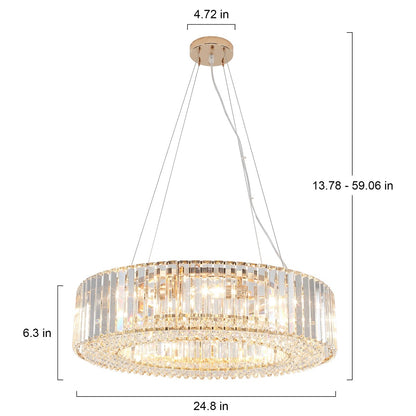 Lustre de ferme de 63 cm à 8 lumières, lustre en cristal, lustre tambour pour salle à manger, salon, chambre à coucher, cuisine