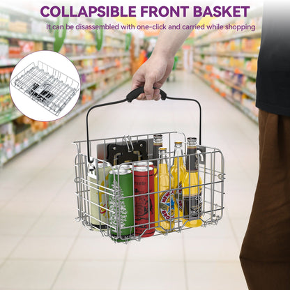 Tricycle bleu pour adulte, 26 vélos à 3 roues avec paniers amovibles