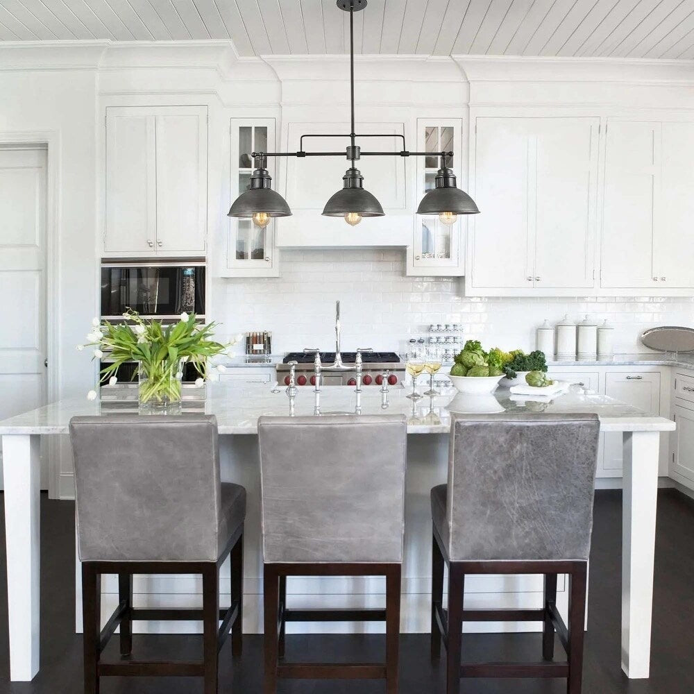 Suspension en forme de dôme de style industriel à 3 lampes, style ferme, en métal, pour îlot de cuisine linéaire, finition bronze huilé