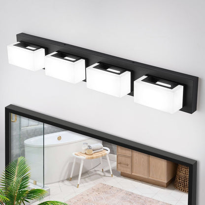 Applique murale LED moderne pour salle de bain, 3/4/5 lumières, noir mat, à intensité variable.