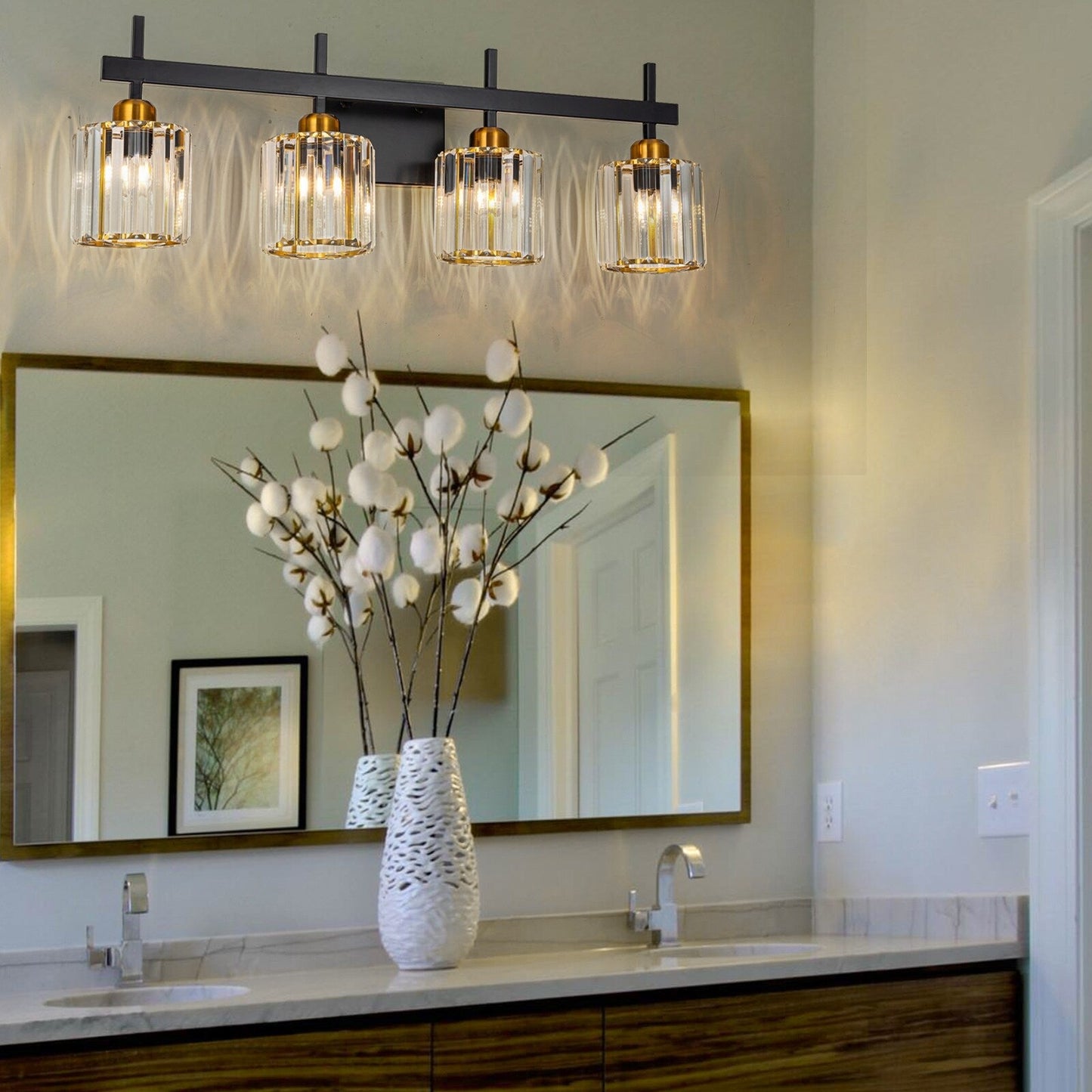 Applique murale moderne à 3/4/5 lumières en cristal, à intensité variable, au-dessus du miroir de salle de bain