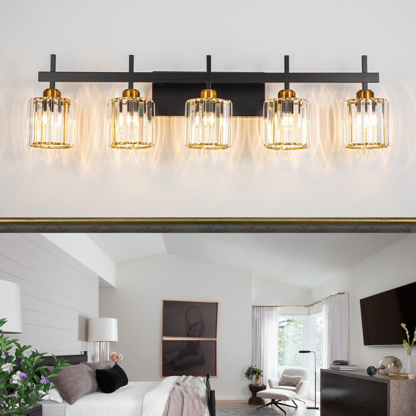 Applique murale moderne à 3/4/5 lumières en cristal, à intensité variable, au-dessus du miroir de salle de bain