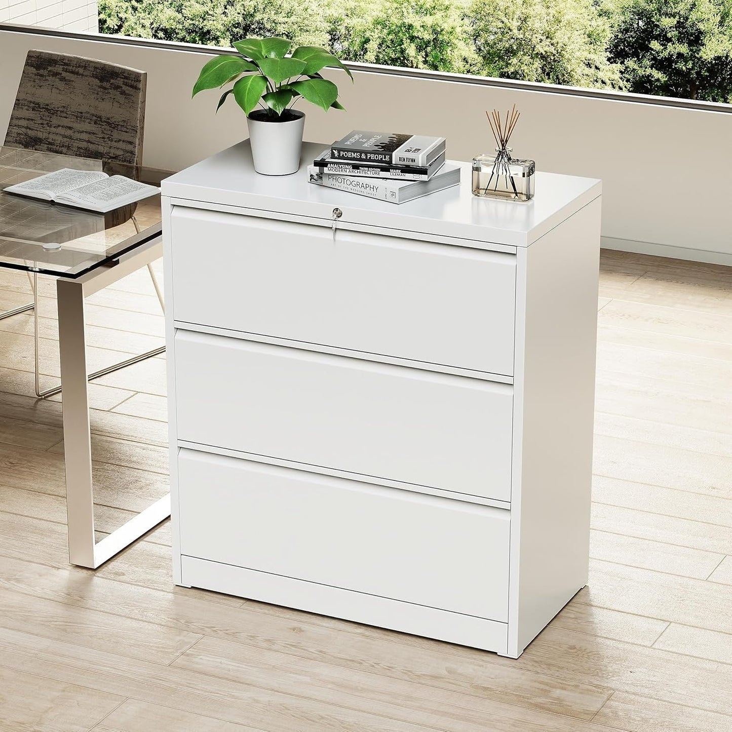 Classeur métallique à 3 tiroirs verrouillables pour bureau à domicile, meuble roulant entièrement assemblé