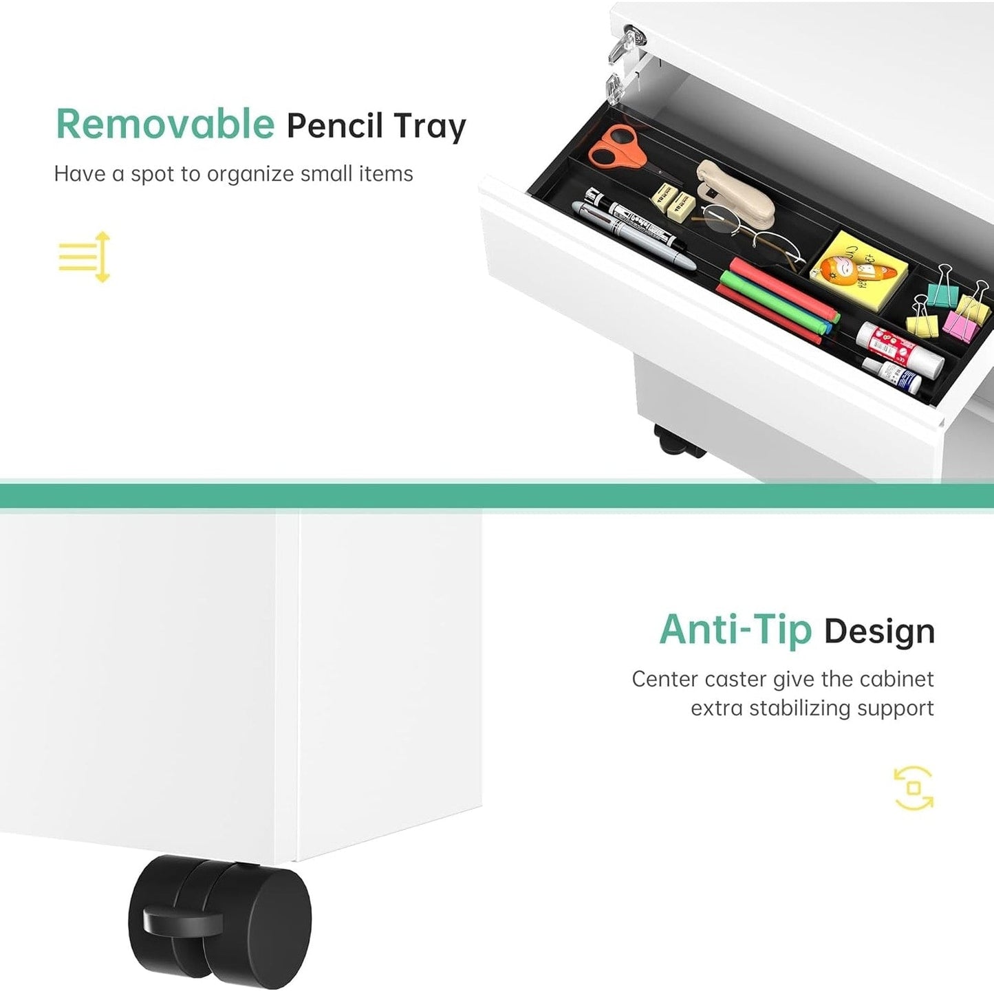 Classeur métallique à 3 tiroirs verrouillables pour bureau à domicile, meuble roulant entièrement assemblé
