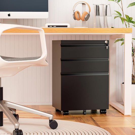 Classeur métallique à 3 tiroirs verrouillables pour bureau à domicile, meuble roulant entièrement assemblé