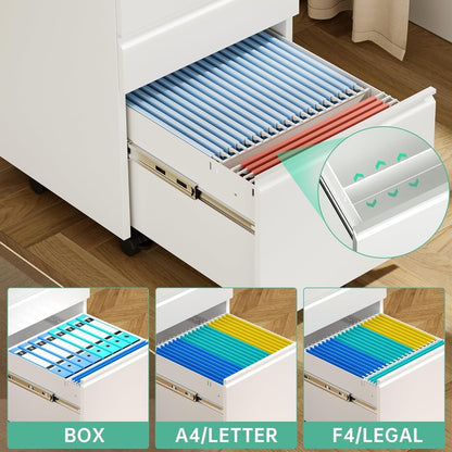 Classeur métallique à 3 tiroirs verrouillables pour bureau à domicile, meuble roulant entièrement assemblé