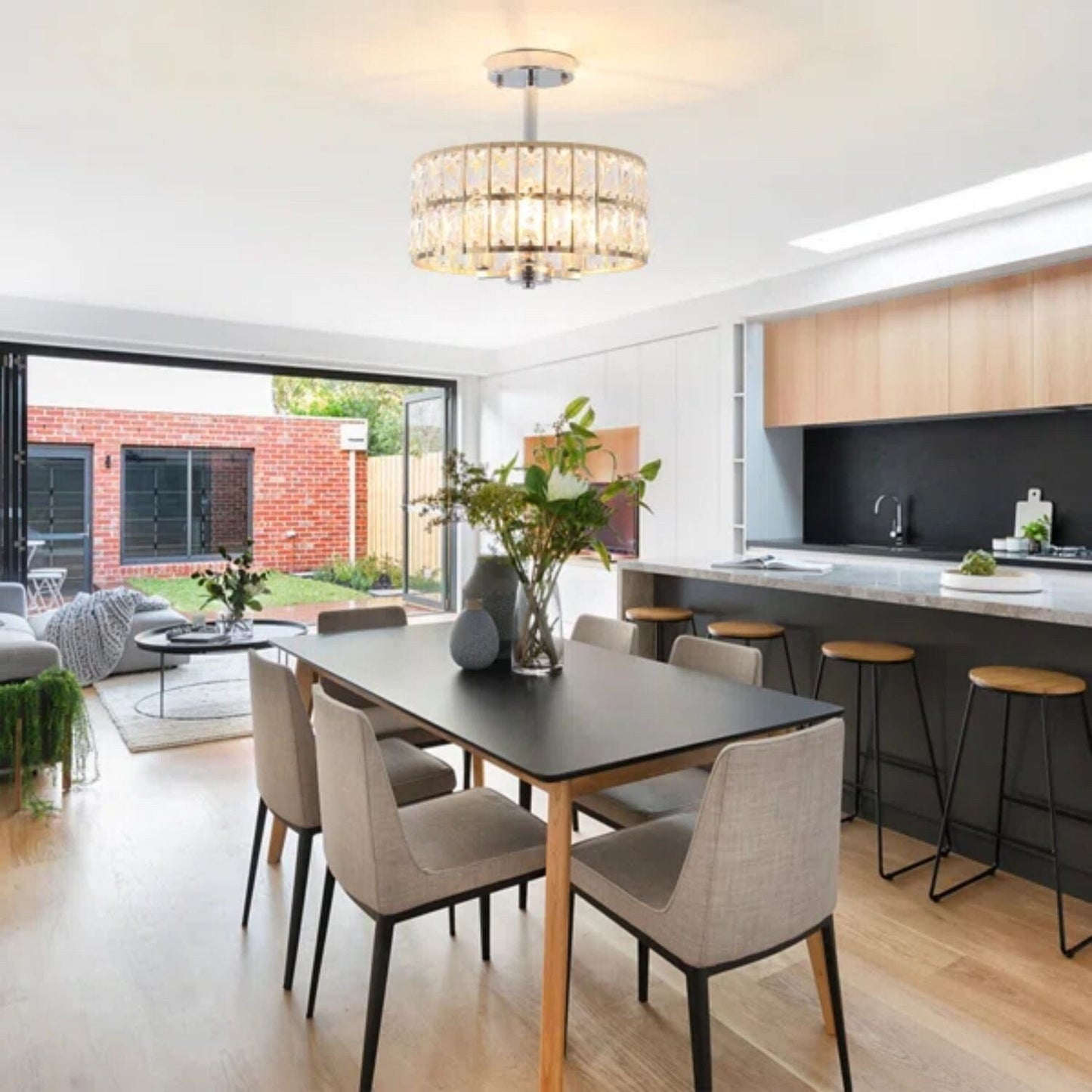 Plafonniers semi-encastrés à 3 lumières en cristal pour salon et couloir