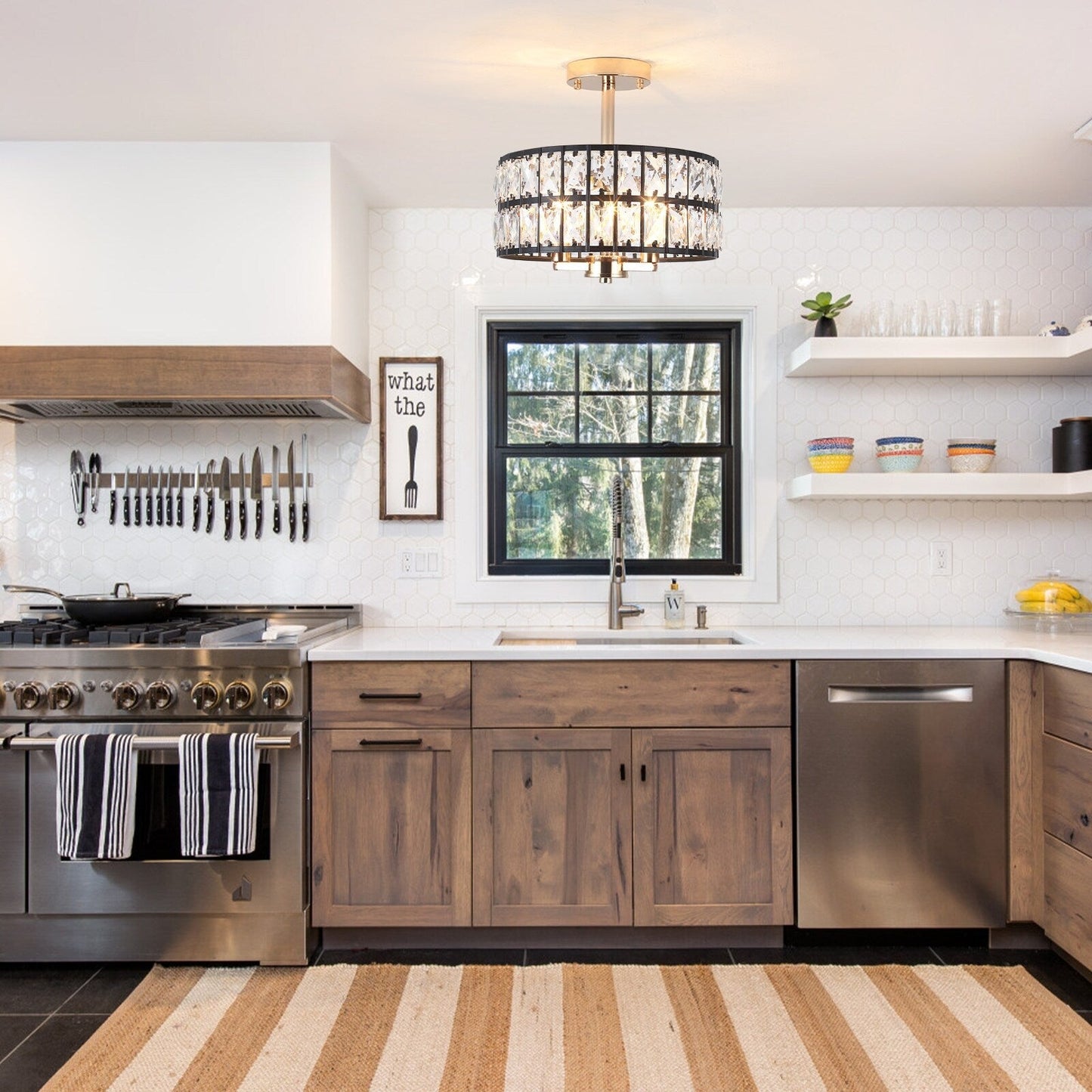 Plafonniers semi-encastrés à 3 lumières en cristal pour salon et couloir