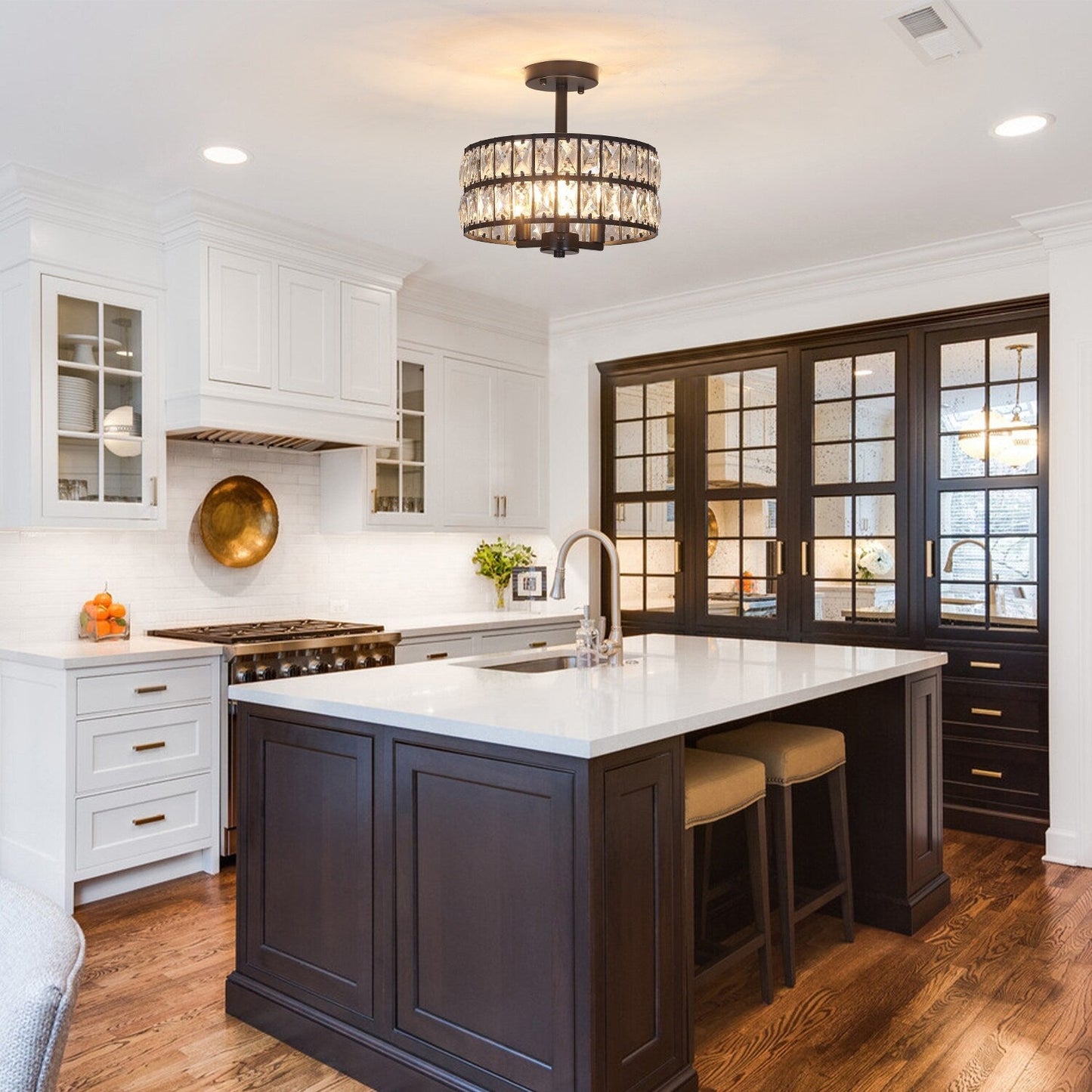 Plafonniers semi-encastrés à 3 lumières en cristal pour salon et couloir