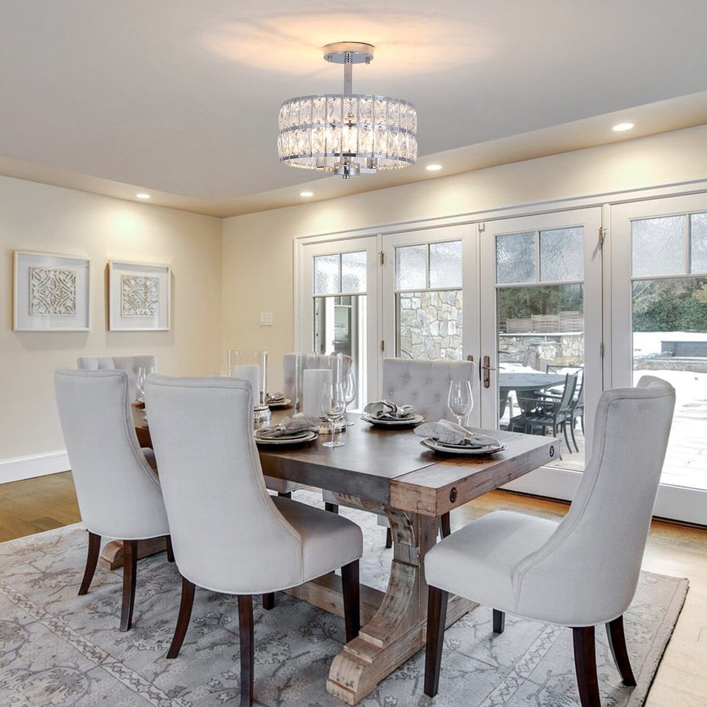 Plafonniers semi-encastrés à 3 lumières en cristal pour salon et couloir