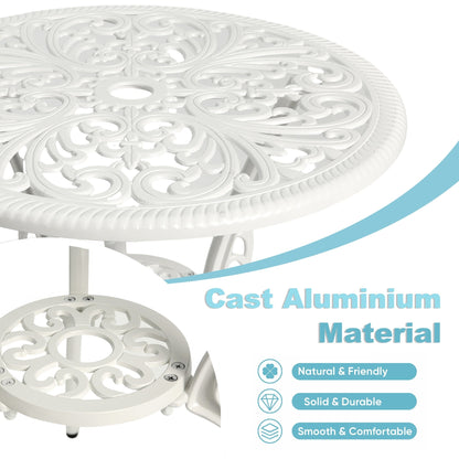 Ensemble de 3 tables et chaises papillon en aluminium pour patio extérieur avec trou pour parasol