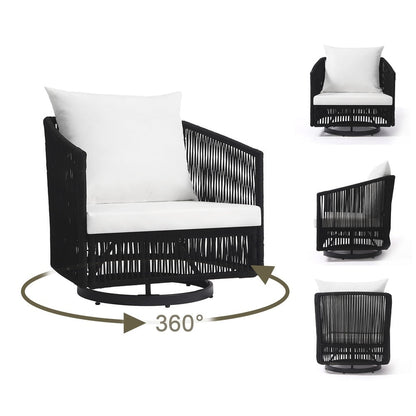 Ensemble de 3 chaises longues pivotantes d'extérieur pour jardin