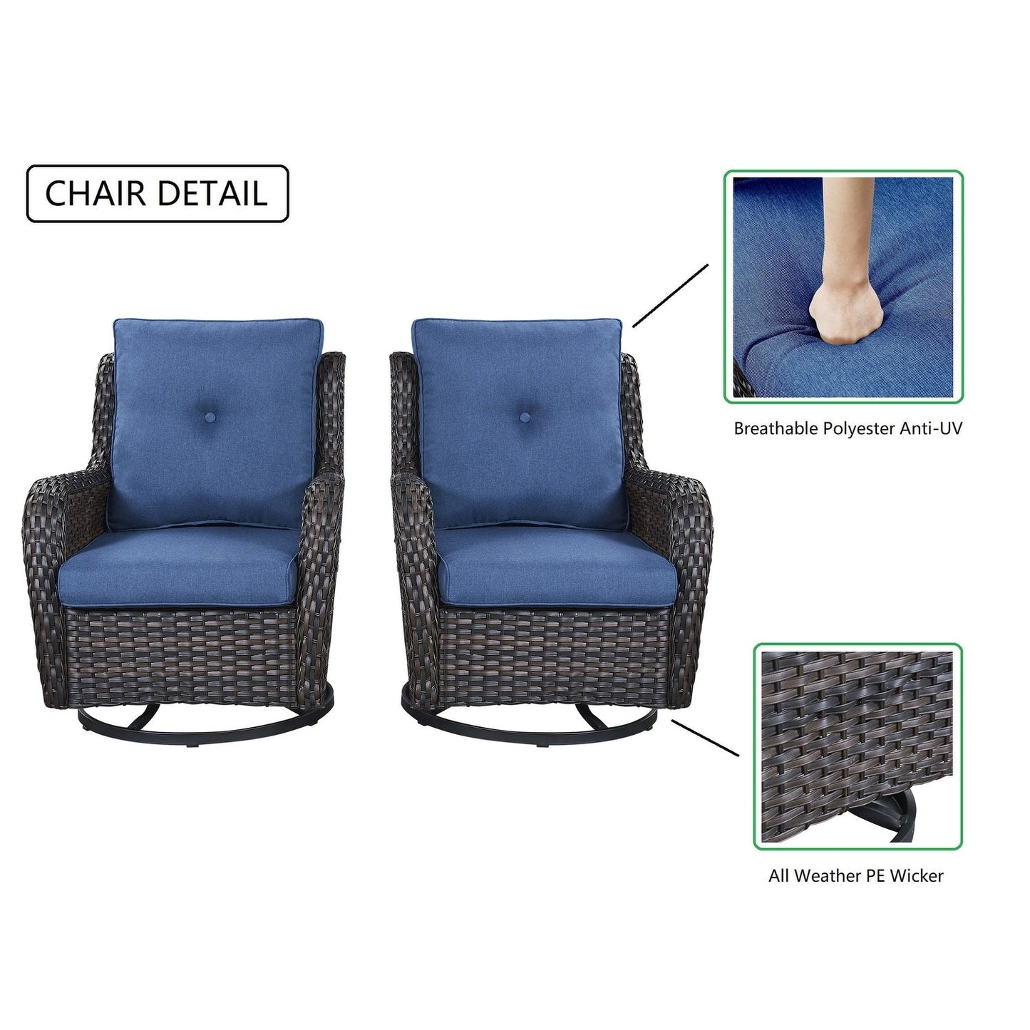 Fauteuil à bascule pivotant d'extérieur Gymojoy 3 pièces en osier avec coussin et table