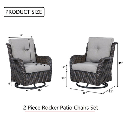 Fauteuil à bascule pivotant d'extérieur Gymojoy 3 pièces en osier avec coussin et table