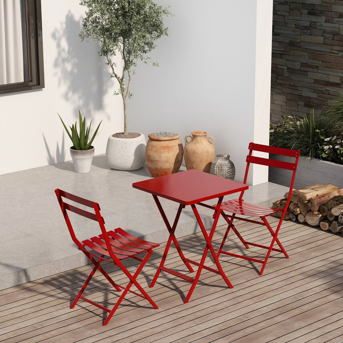Ensemble bistro minimaliste de patio 3 pièces avec table carrée pliable et chaises - 3 pièces