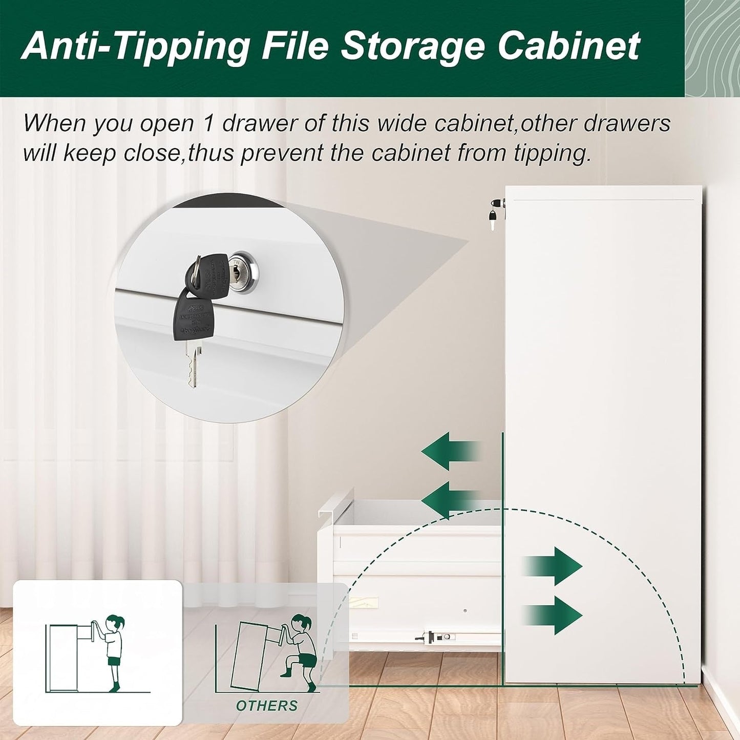 Classeur métallique à 3 tiroirs verrouillables pour bureau à domicile, meuble roulant entièrement assemblé