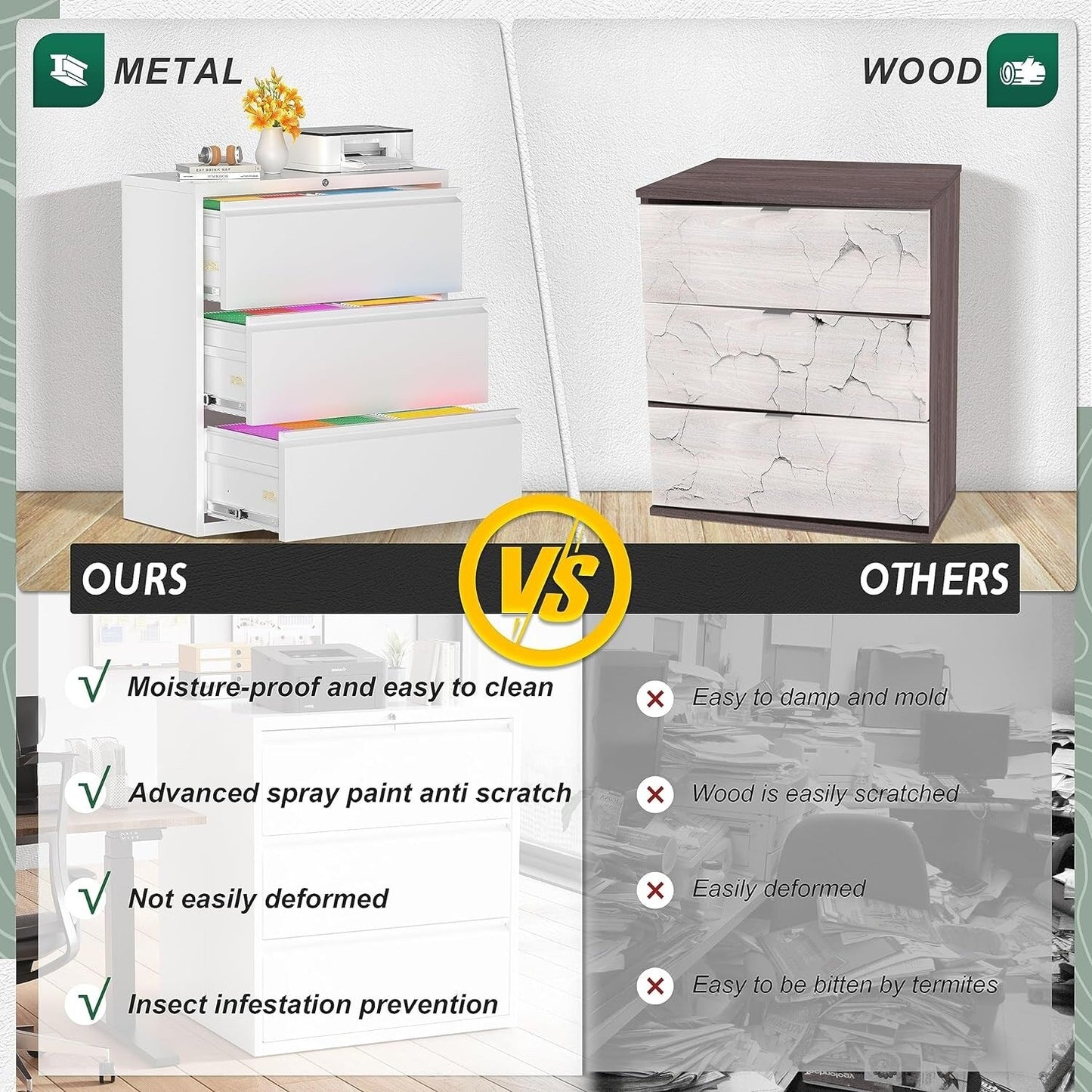 Classeur métallique à 3 tiroirs verrouillables pour bureau à domicile, meuble roulant entièrement assemblé