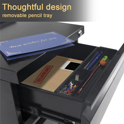 Classeur métallique à 3 tiroirs verrouillables pour bureau à domicile, meuble roulant entièrement assemblé