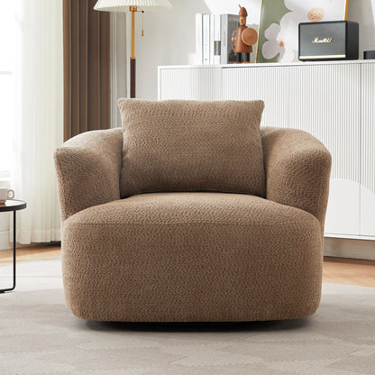 Fauteuil pivotant à 360°, fauteuil d'appoint en bouclette de 38,2 cm avec coussin décoratif, fauteuil-canapé rembourré de forme cylindrique avec accoudoirs incurvés