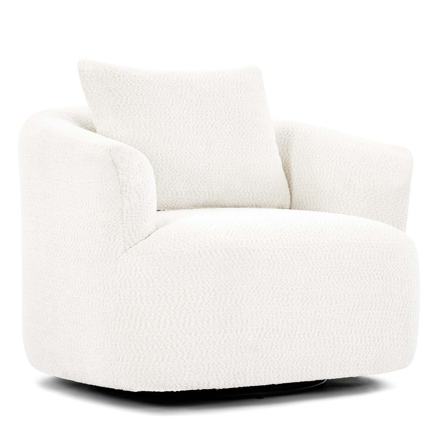 Fauteuil pivotant à 360°, fauteuil d'appoint en bouclette de 38,2 cm avec coussin décoratif, fauteuil-canapé rembourré de forme cylindrique avec accoudoirs incurvés