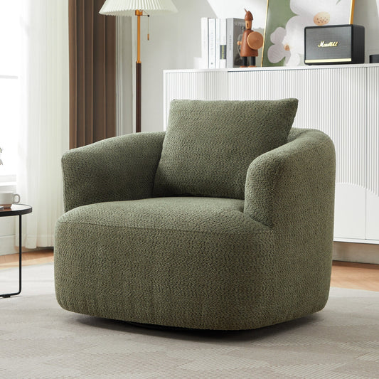 Fauteuil pivotant à 360°, fauteuil d'appoint en bouclette de 38,2 cm avec coussin décoratif, fauteuil-canapé rembourré de forme cylindrique avec accoudoirs incurvés