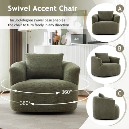 Fauteuil pivotant à 360°, fauteuil d'appoint en bouclette de 38,2 cm avec coussin décoratif, fauteuil-canapé rembourré de forme cylindrique avec accoudoirs incurvés