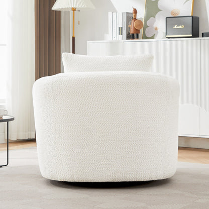 Fauteuil pivotant à 360°, fauteuil d'appoint en bouclette de 38,2 cm avec coussin décoratif, fauteuil-canapé rembourré de forme cylindrique avec accoudoirs incurvés