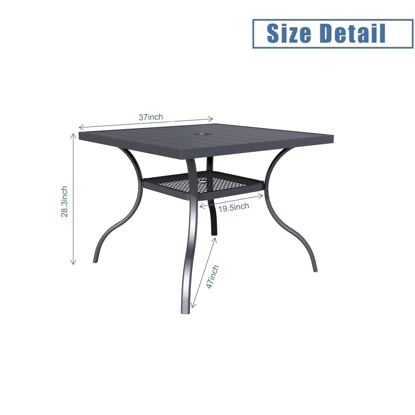 Table à manger rectangulaire en métal pour patio extérieur 60 x 37 avec trou pour parasol pour 6 personnes