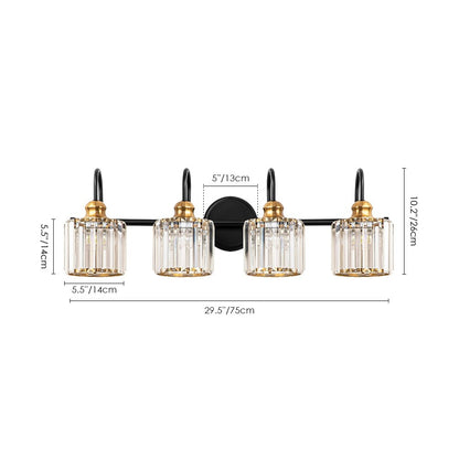 Applique murale moderne chromée/noire/dorée au-dessus d'un miroir, en cristal, pour salle de bain et toilettes.