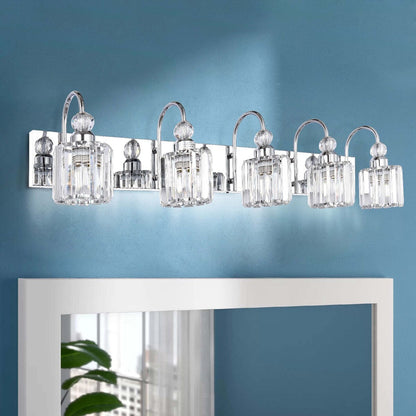 Applique murale moderne chromée/noire/dorée au-dessus d'un miroir, en cristal, pour salle de bain et toilettes.