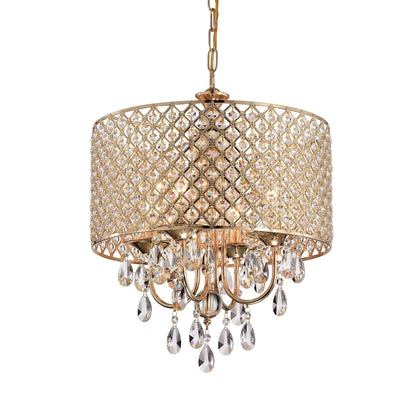 Lustre tambour à perles rondes avec cristaux suspendus