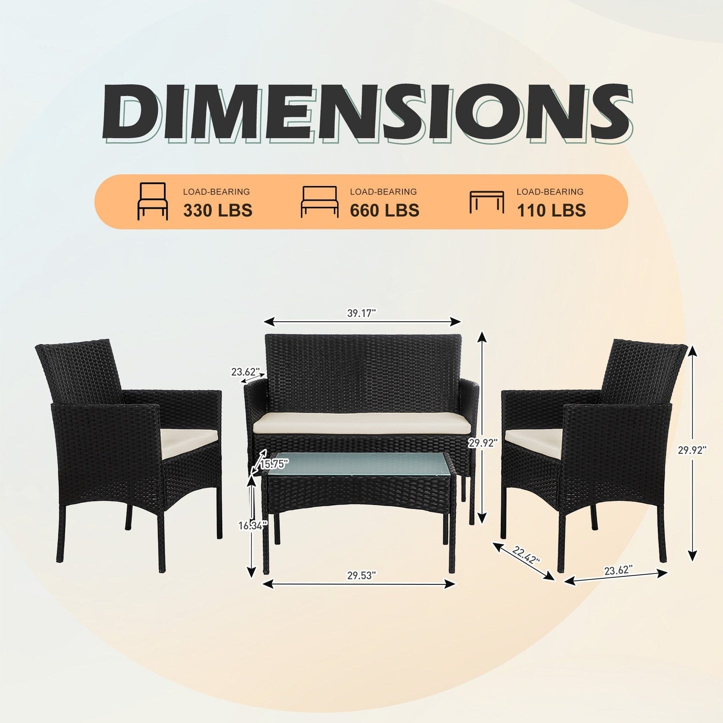 Ensemble de 4 meubles de jardin en osier, sectionnel et en rotin avec coussins