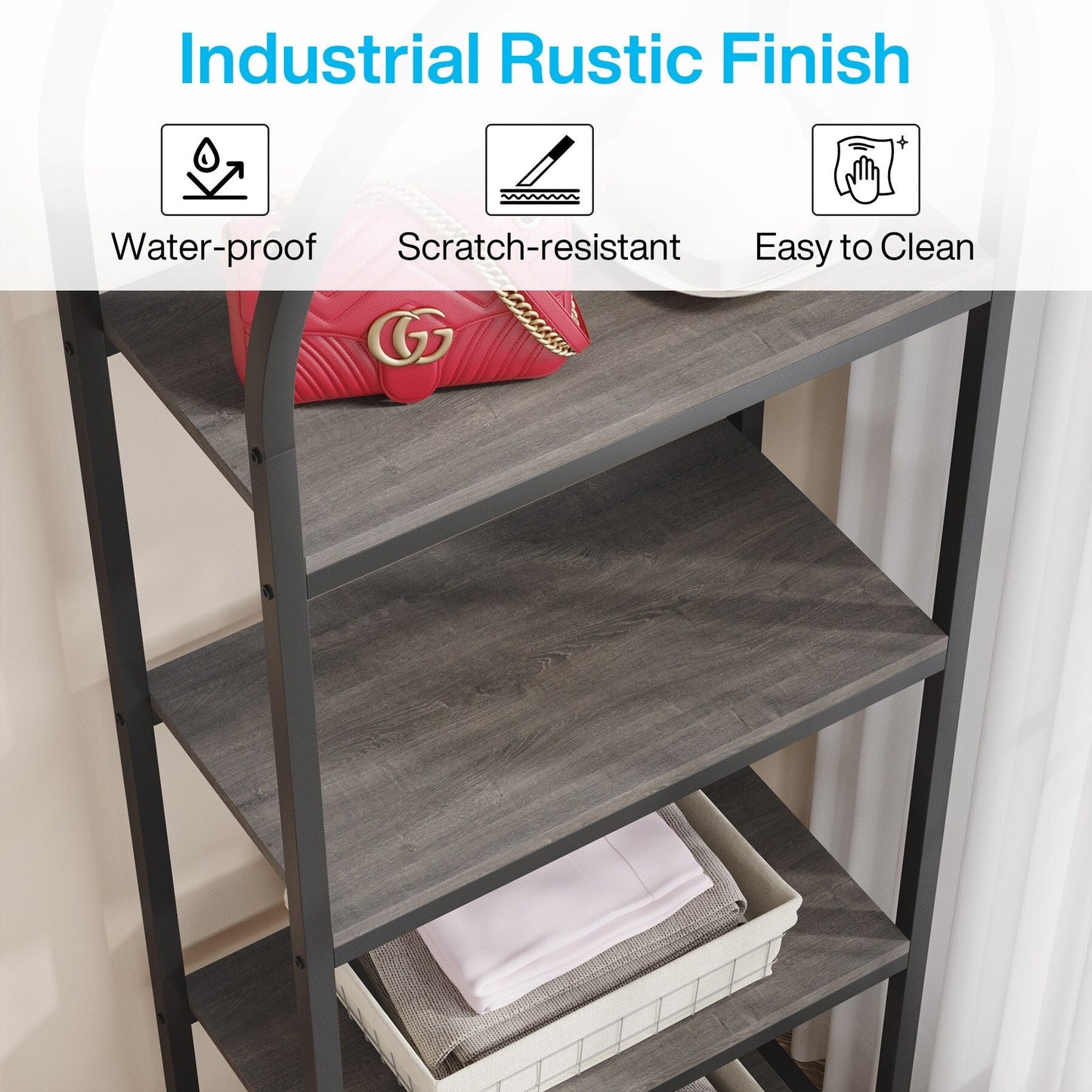 Étagère ouverte, étagères de rangement de style industriel avec structure métallique