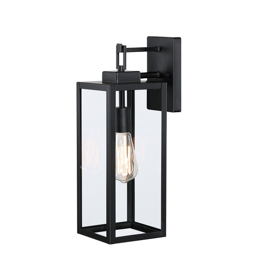 Lot de 4 appliques murales extérieures à 1 lumière, finition noir mat et abat-jour en verre transparent