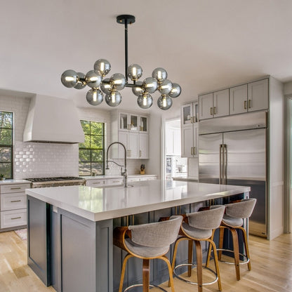 Lustre linéaire moderne du milieu du siècle de 40 po, suspension Spoutnik à 16 ampoules en laiton doré avec globe en verre dépoli pour salle à manger