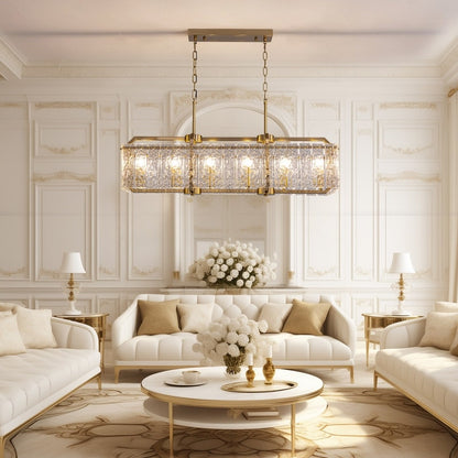 Lustre rectangulaire en cristal moderne linéaire de 40 po, 16 lumières, en laiton doré, pour salle à manger, salon, cuisine, îlot central