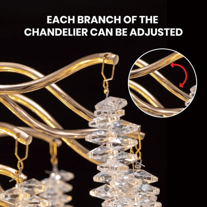 Lustre rectangulaire en cristal doré moderne de 40 po, branches d'arbre, luminaire suspendu pour îlot de cuisine, salle à manger